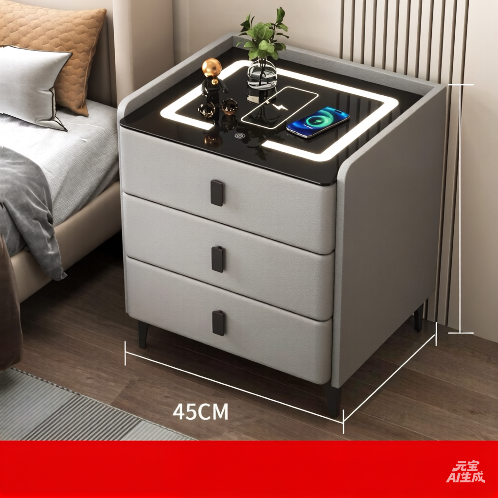 Smart Nightstand with Wireless Charger & LED Lights | Modern 3-Drawer Bedside Table
