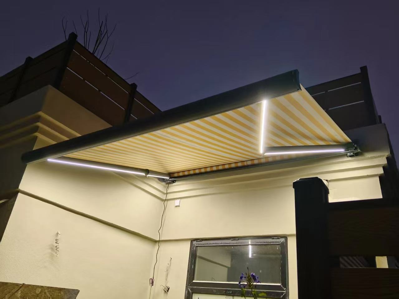 Premium Retractable Motorized Patio Awning with Integrated LED Lights