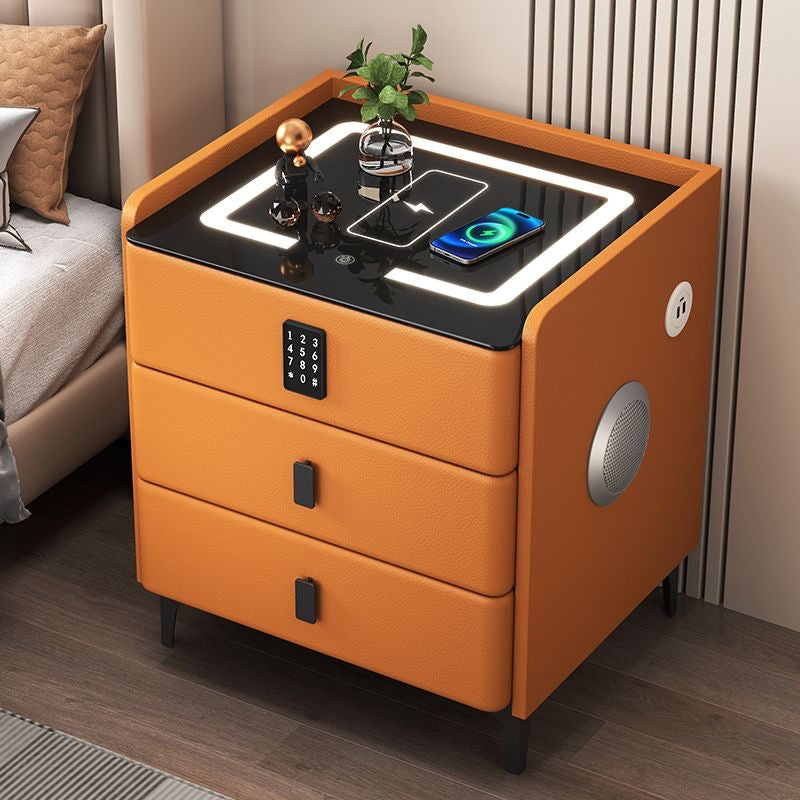 Smart Nightstand with Wireless Charger & LED Lights | Modern 3-Drawer Bedside Table