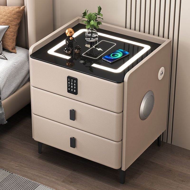 Smart Nightstand with Wireless Charger & LED Lights | Modern 3-Drawer Bedside Table