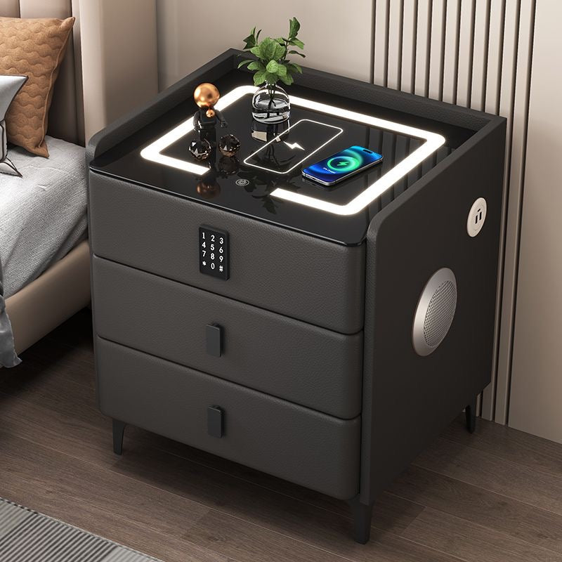 Smart Nightstand with Wireless Charger & LED Lights | Modern 3-Drawer Bedside Table