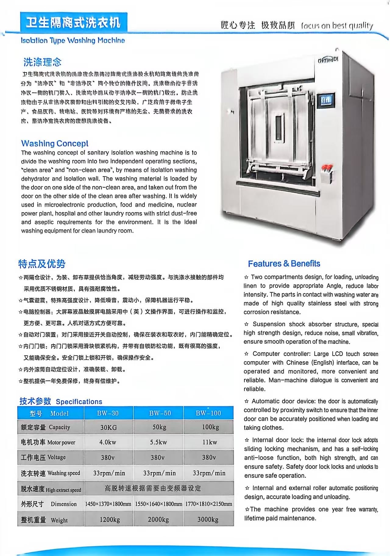 Series Medical Isolation Barrier Washing Machine