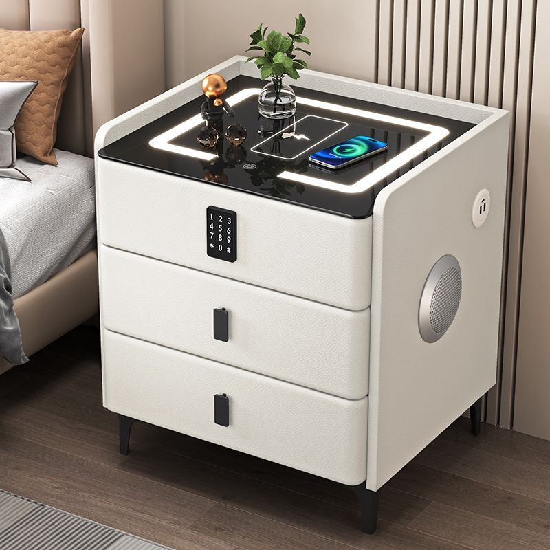 Smart Nightstand with Wireless Charger & LED Lights | Modern 3-Drawer Bedside Table